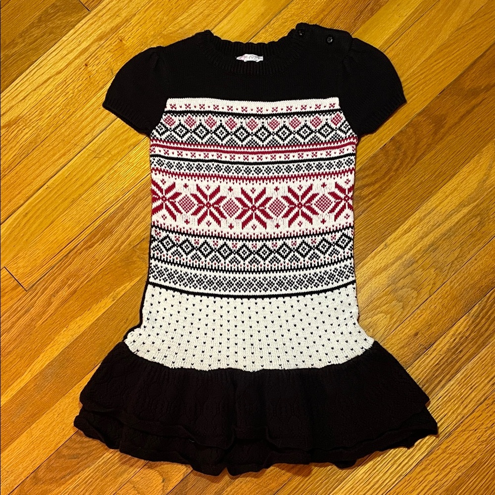 Christmas Nordic Girls Ruffle Knitwear Dress Black Red White Cozy Ski Chalet